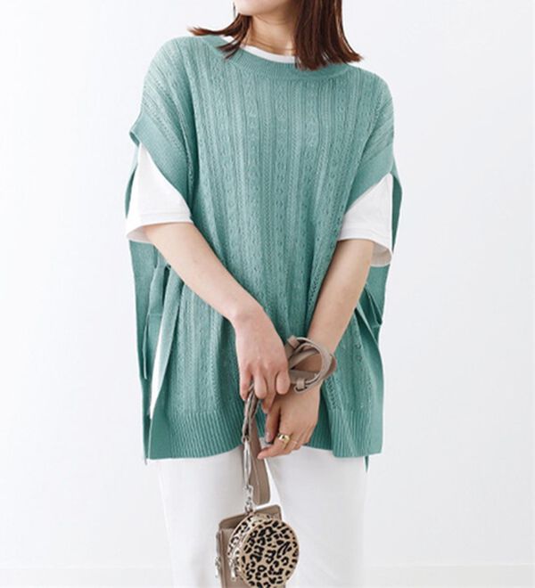 BELLUNA（ベルーナ）の「サイドリボン透かし編ベストアンサンブル（アンサンブル）」｜セージ