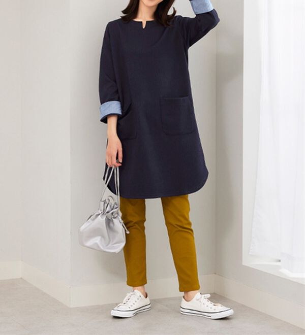 BELLUNA（ベルーナ）の「ポケット付ボーダージャカードワンピース（その他ワンピース）」｜詳細画像