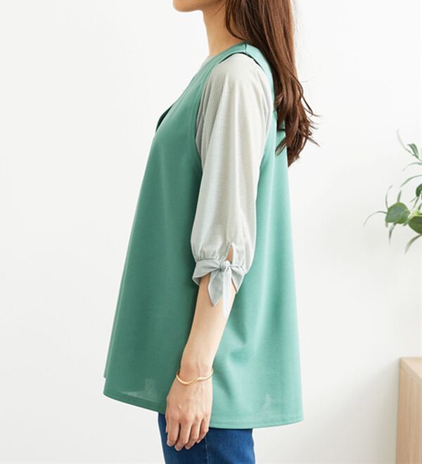 BELLUNA（ベルーナ）の「【2点セット】ストライプシャツ&times;ベストアンサンブル（アンサンブル）」｜詳細画像