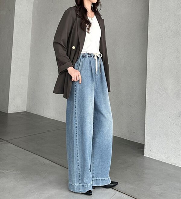 GeeRA（ジーラ）の「美脚見えイージーワイドデニムパンツ（フルレングスパンツ）」｜詳細画像