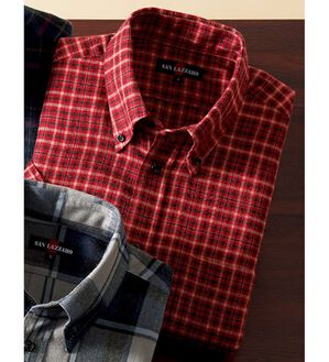 「ちくちくしにくい両面起毛ウール入りシャツ（メンズシャツ）」｜オレンジチェック