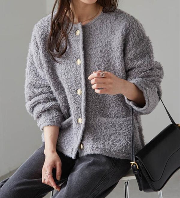 RANAN（ラナン）の「ゴールド調ボタンループ編みニットジャケット（ニットカーディガン）」｜詳細画像