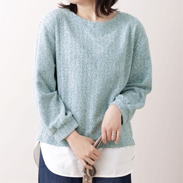 BELLUNA（ベルーナ）の「ツイード調シャツ切替デザインチュニック（チュニック）」｜ブルー系