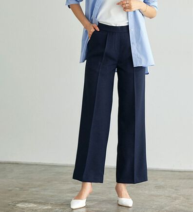 Pierrot（ピエロ）の「【選べる丈】接触冷感リネンライクボックスパンツ（フルレングスパンツ）」