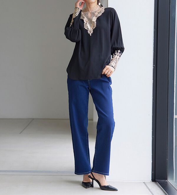 RANAN（ラナン）の「【裏起毛】ウエストゴムなのにスッキリ穿けるデニム（フルレングスパンツ）」｜詳細画像