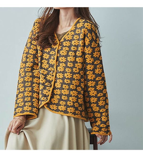 RANAN（ラナン）の「レトロフラワージャカードカーディガン（ニットカーディガン）」｜詳細画像