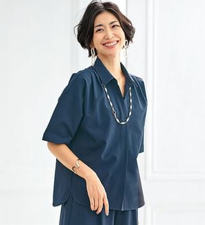 BELLUNA（ベルーナ）の「【通気性！】エアリーサッカー素材スキッパーブラウス（ブラウス）」｜詳細画像