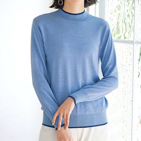 BELLUNA（ベルーナ）の「なめらかコットンシルク配色プルオーバー（ニット・セーター）」｜詳細画像