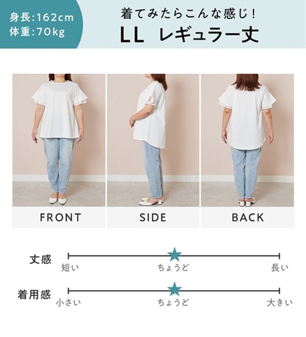 alotta（アロッタ）の「【接触冷感】＜丈が選べる＞袖口シフォンＴシャツチュニック（カットソー）」｜詳細画像