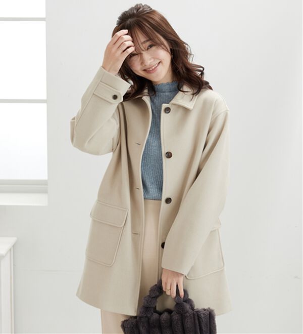 BELLUNA（ベルーナ）の「ウール調ステンカラーコート（ハーフコート）」｜詳細画像