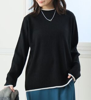 A HAPPY MARILYN（アハッピーマリリン）の「【ＬＬ～６Ｌ】＜新色追加＞Ｔシャツ感覚で着れるカメレオン級の着回しが叶うリブニット（ニット・セーター）」｜配色／ブラック