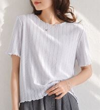 RANAN（ラナン）の「インせず着られる！透かし柄メロー配色Ｔシャツ（カットソー）」