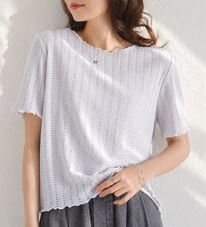 RANAN（ラナン）の「インせず着られる！透かし柄メロー配色Ｔシャツ（カットソー）」