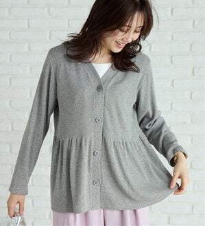 BELLUNA（ベルーナ）の「ラメ調リブ素材ペプラムカーディガン（ニットカーディガン）」｜杢グレー