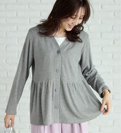 BELLUNA（ベルーナ）の「ラメ調リブ素材ペプラムカーディガン（ニットカーディガン）」