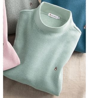 「＜ハッシュパピー＞杢調ワッフル地ハイネックトレーナー（メンズトレーナー）」｜ミックスグリーン