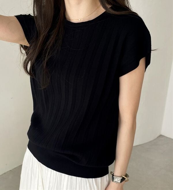 GeeRA（ジーラ）の「プリーツ編フレンチスリーブリブトップス（ニット・セーター）」｜詳細画像