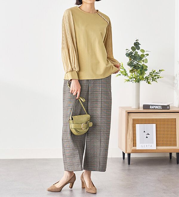 BELLUNA（ベルーナ）の「パール釦使い袖プリーツプルオーバー（カットソー）」｜詳細画像