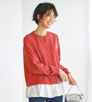 BELLUNA（ベルーナ）の「裏起毛素材ドッキングカーディガン（その他カーディガン）」｜コーラル