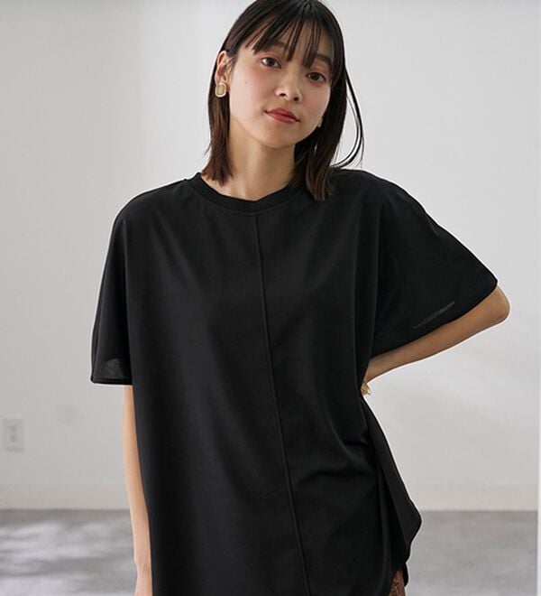 BELLUNA（ベルーナ）の「Ｔシャツ感覚なのにきちんとブラウス見え！カットジョーゼット半袖プルオーバー（カットソー）」｜詳細画像