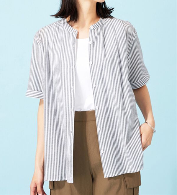 BELLUNA（ベルーナ）の「綿１００％バンドカラーシャツブラウス（ブラウス）」｜詳細画像