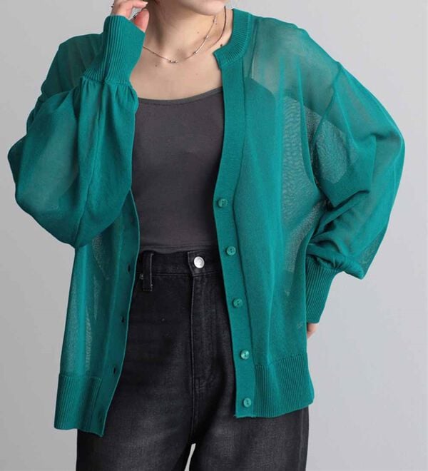 RANAN（ラナン）の「ひんやり！シアーニットキーネックカーディガン（ニットカーディガン）」｜詳細画像