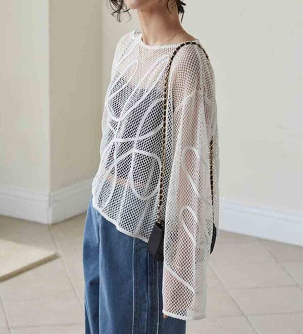 RANAN（ラナン）の「コード刺繍シアーメッシュTシャツ（カットソー）」｜詳細画像