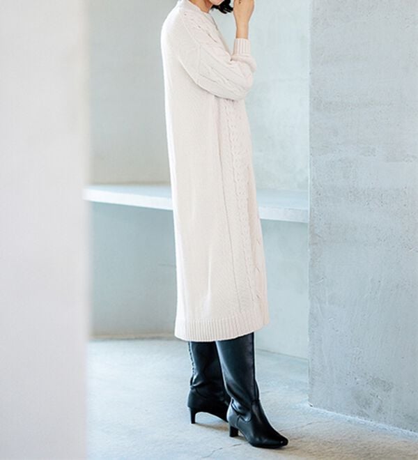 BELLUNA（ベルーナ）の「ケーブル柄ロング丈ニットワンピース（ニットワンピース）」｜詳細画像
