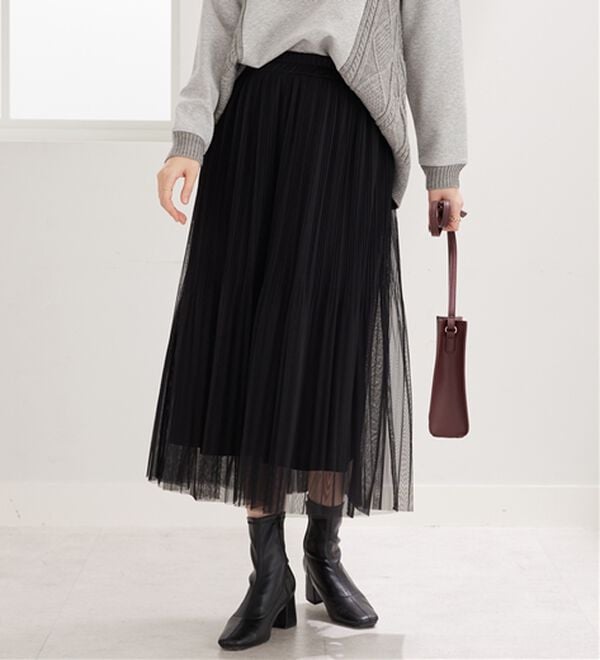 BELLUNA（ベルーナ）の「チュール素材プリーツスカート（ロングスカート）」｜詳細画像