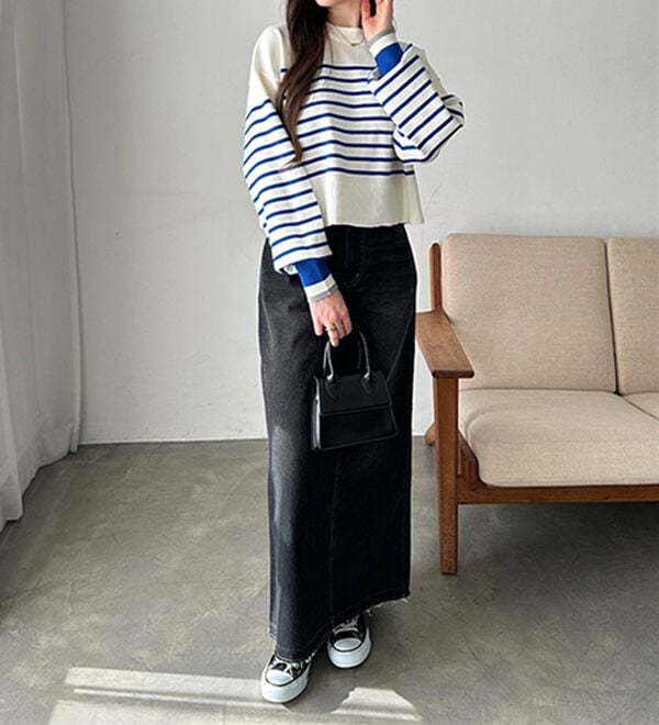 GeeRA（ジーラ）の「さらっと素材パネルボーダーショートニット（ニット・セーター）」｜詳細画像