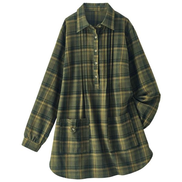 BELLUNA（ベルーナ）の「綿１００％起毛チェック柄かっぽうシャツ（パジャマ・ルームウェア）」｜詳細画像