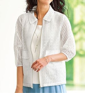 BELLUNA（ベルーナ）の「上品花柄レースジャケット（その他ジャケット）」｜オフ白