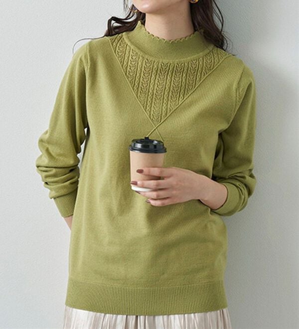 BELLUNA（ベルーナ）の「静電防止！洗えるウール入り透かし編みセーター（ニット・セーター）」｜詳細画像