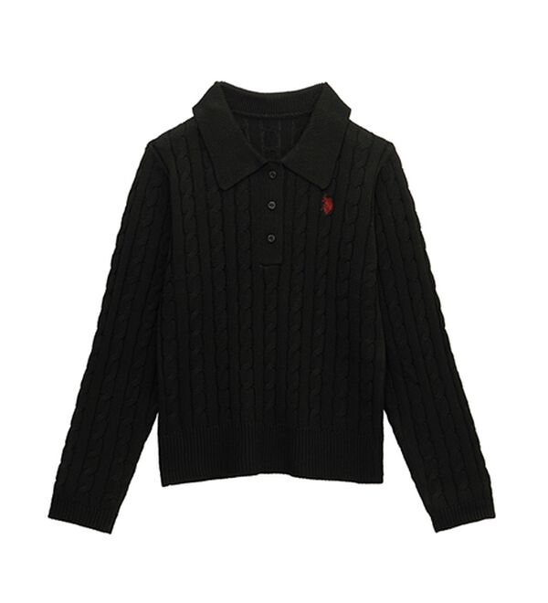 RANAN（ラナン）の「＜U.S.POLO ASSN.＞刺繍長袖ケーブルポロニット（ニット・セーター）」｜詳細画像