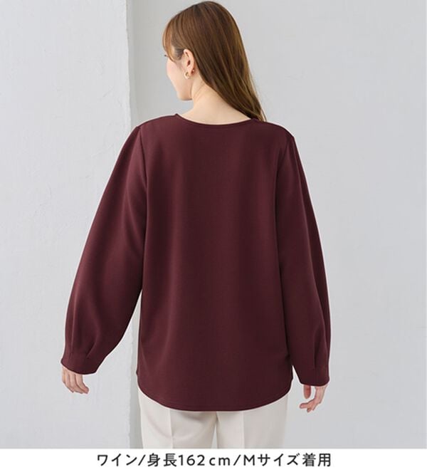 alotta（アロッタ）の「【シワになりにくい】エンボス裏起毛キーネックゆるトップス（カットソー）」｜詳細画像