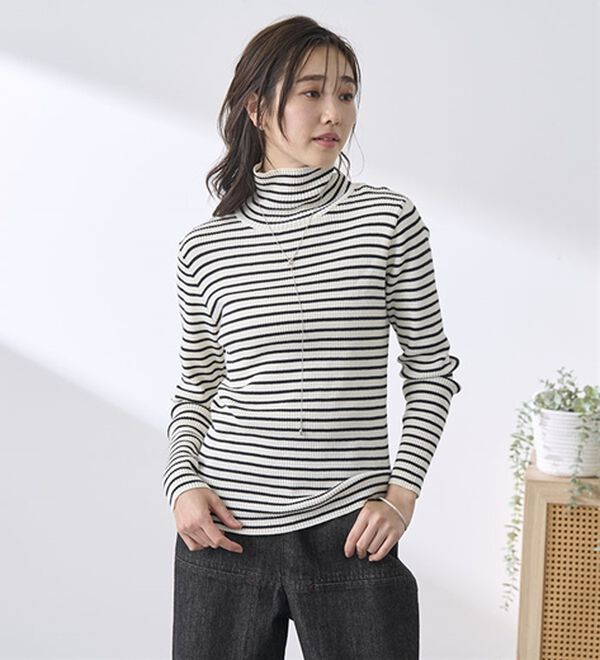 美品♡近年♡リブ ニット 切り替え ハイネック ニット パフスリーブ 小花柄 S c6852_i6.jpg