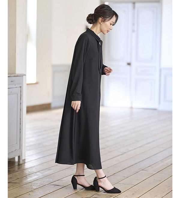 BELLUNA（ベルーナ）の「日本製素材！バックプリーツボウタイワンピース（ブラックフォーマル（喪服・礼服））」｜詳細画像