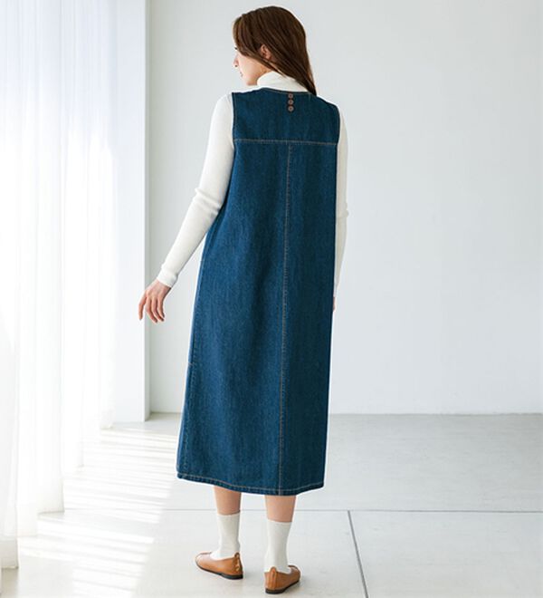 BELLUNA（ベルーナ）の「ナチュラル可愛い♪ポケット付デニムジャンスカ（ジャンパースカート）」｜詳細画像