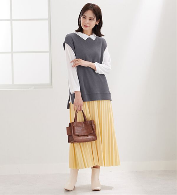 BELLUNA（ベルーナ）の「【新色追加】&ldquo;2点セット&rdquo;あぜ素材ベストアンサンブル（アンサンブル）」｜詳細画像