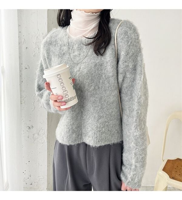 GeeRA（ジーラ）の「前後２ｗａｙクルーネックシャギーショートカーディガン（ニットカーディガン）」｜詳細画像