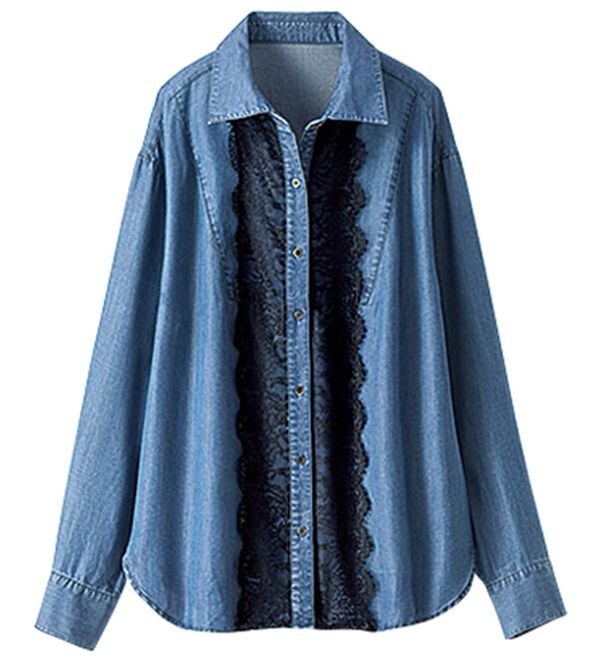 BELLUNA（ベルーナ）の「デニム素材レース使いシャツチュニック（チュニック）」｜詳細画像