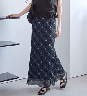 CHAN ME（チャンミ）の「チュールチェック柄スカート（ロングスカート）」｜詳細画像