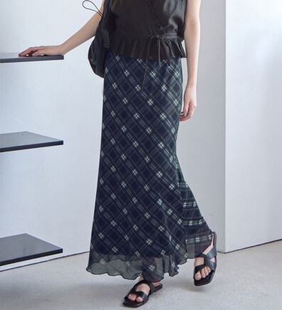 CHAN ME（チャンミ）の「チュールチェック柄スカート（ロングスカート）」