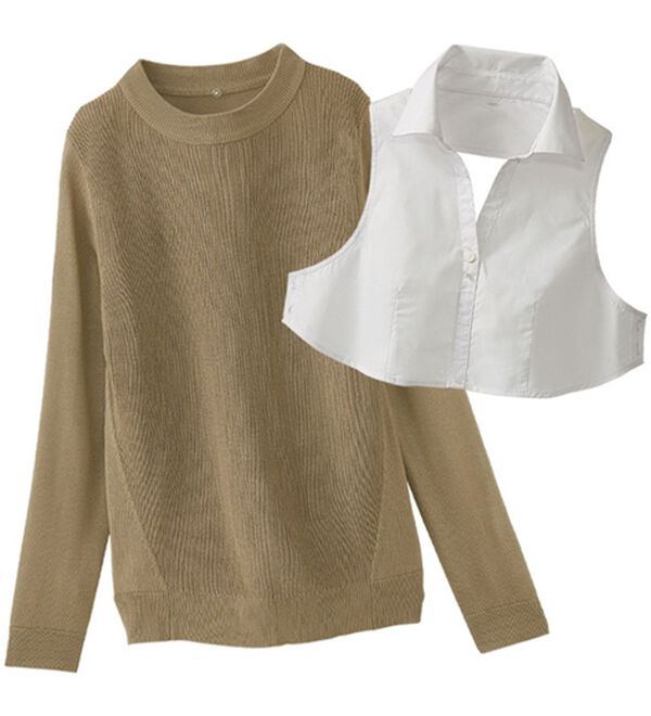 BELLUNA（ベルーナ）の「重ね衿付！細見えニットプルオーバー（ニット・セーター）」｜詳細画像