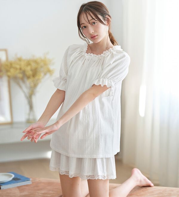 YU'NOW（ユナウ）の「【上下２点セット】スクエアネックドビーストライプパジャマ（パジャマ・ルームウェア）」｜詳細画像