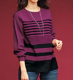 BELLUNA（ベルーナ）の「ランダムボーダー柄ニットプルオーバー（ニット・セーター）」｜ラズベリー系