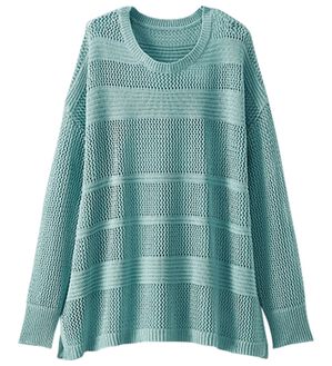 BELLUNA（ベルーナ）の「ラメ使い透かし編ボーダーニットプルオーバー（ニット・セーター）」｜ブルー