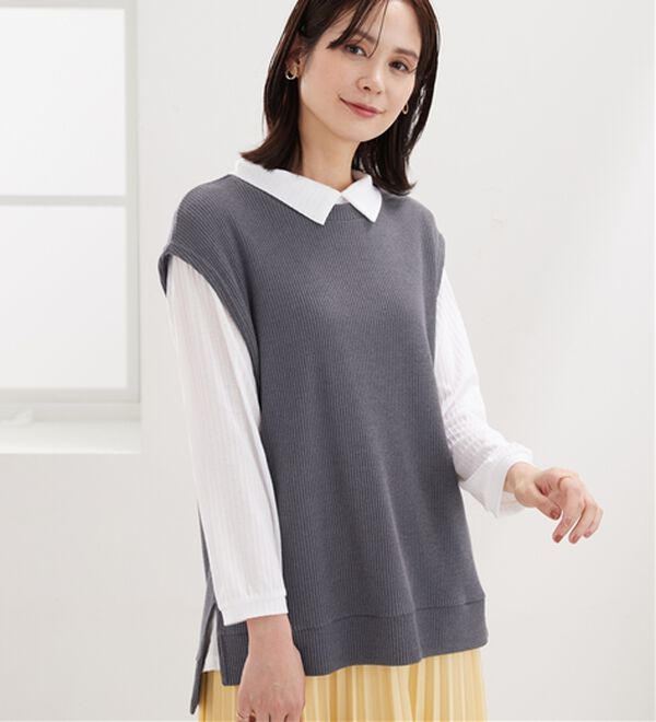 BELLUNA（ベルーナ）の「【新色追加】&ldquo;2点セット&rdquo;あぜ素材ベストアンサンブル（アンサンブル）」｜詳細画像