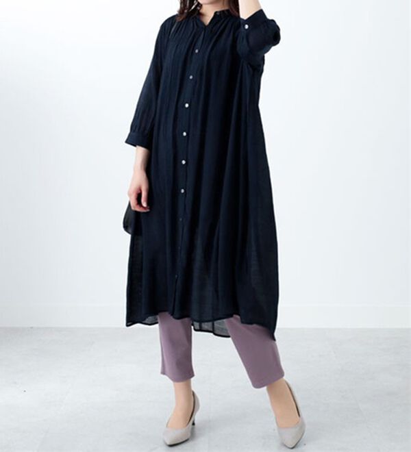 BELLUNA（ベルーナ）の「スラブ素材ギャザーデザインワンピース（チュニック）」｜詳細画像