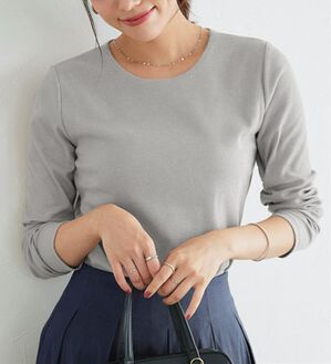 Pierrot（ピエロ）の「【ネックが選べる】テレコリブカットソー（カットソー）」｜ライトグレー